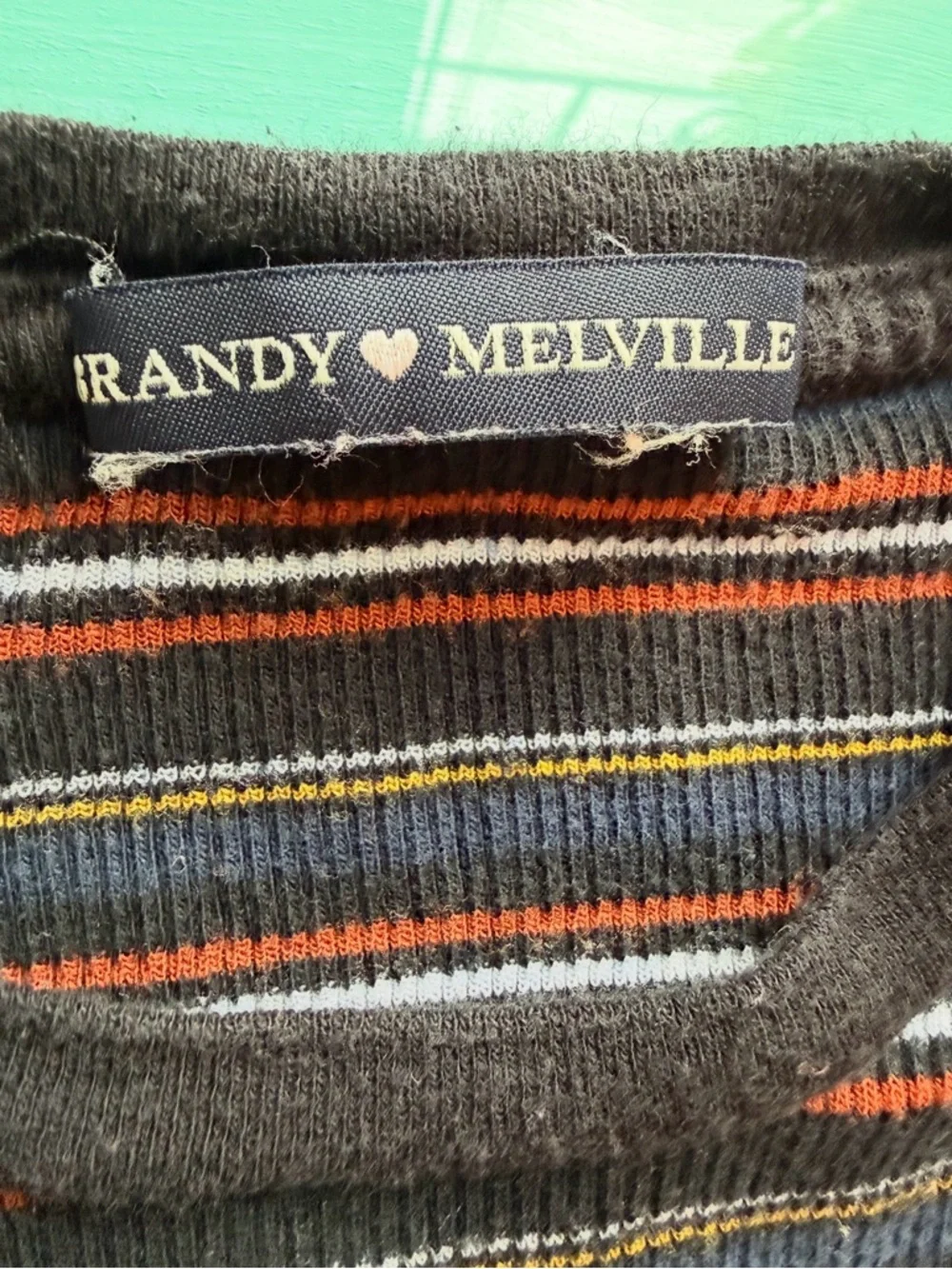 Brandy Melville Black Multi-Stripe Long Sleeve Cropped Top Size XS Y2K Stretch - Picture 3 of 10